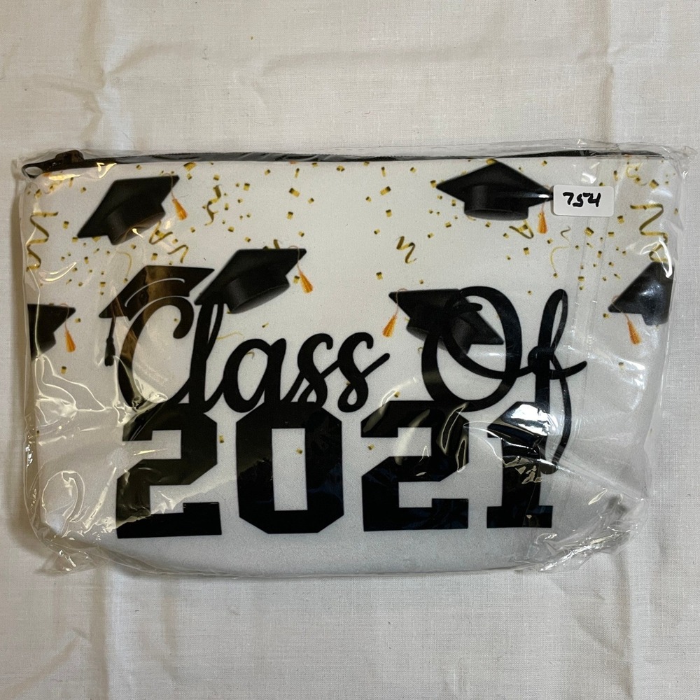 The Pouch Class of 2021 Cosmetic Bag‎ Unisex Small White NWT Graduation Zipper